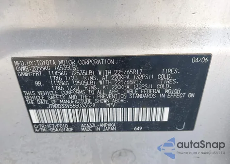 2006 Toyota Rav4 z USA, uszkodzony, nr VIN JTMBD33V565033528